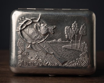 Vintage Soviet Cigarette Case | Stag Deer Hunt Relief | USSR Card Holder Gift for Hunter