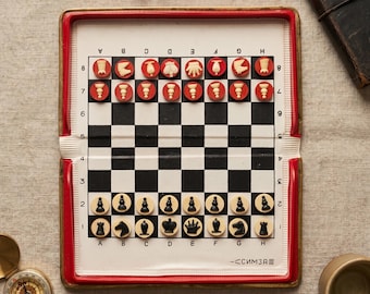 Soviet Travel Chess Set SIMZA Magnetic | USSR Pocket Chess Game | Vintage Cold War