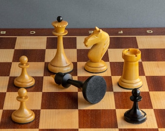 Soviet Latvian Chess Set - 1950s Tal Style Weighted Wood Pieces - Handmade Maple