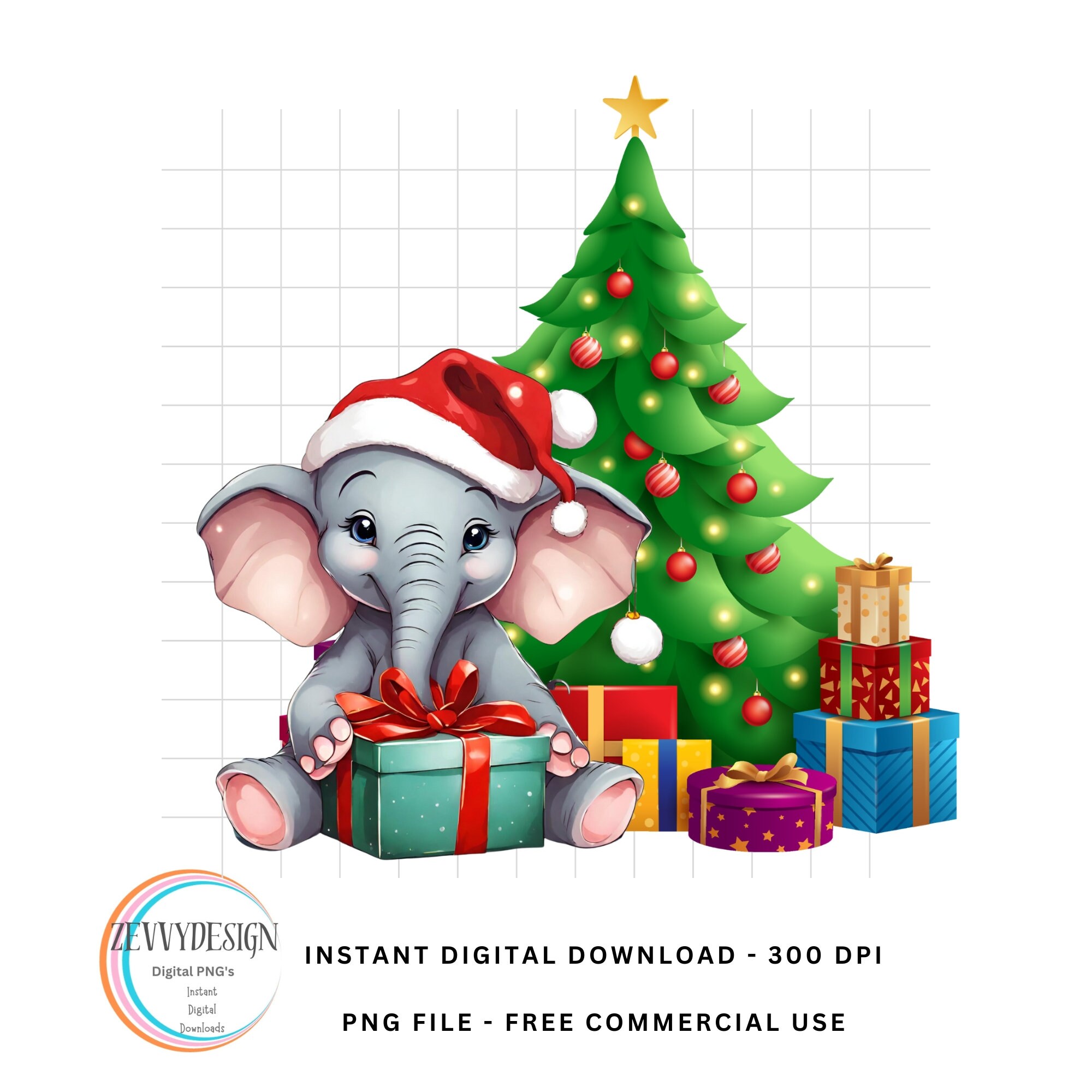 Christmas Elephant Clipart, Cute Elephant Nursery Decor, Digital