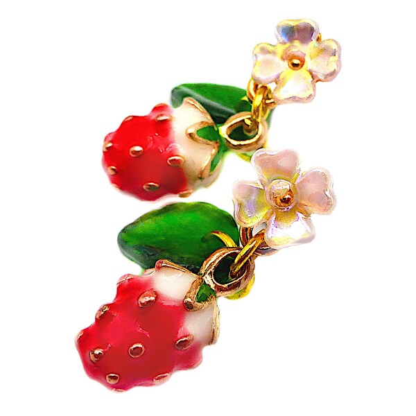 zauberhafte kleine Ohrhänger Erdbeeren mit Blüte und Blatt 'YUMMY STRAWBERRIES'