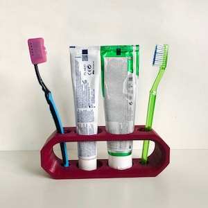 Cepillo de dientes personalizable Soporte para pasta de dientes Impreso en 3D Bordes hexagonales únicos Diseño de baño Decoración para el hogar Arte moderno Ecológico Personalizar