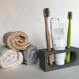 Porte-dentifrice brosse à dents personnalisable imprimé en 3D aspect béton unique salle de bain design décor maison art moderne écologique personnaliser