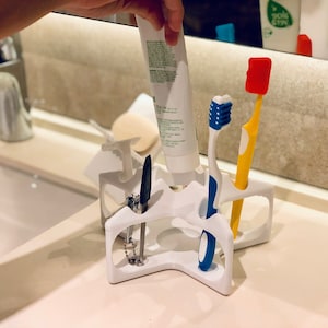 Star Shaped Toothbste Toothbrush Holder 3D Printed Custom Unique Bathroom Design Gift Personalized Family organisateur plage de l’océan de mer minimal