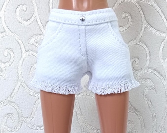 Denimpoppenshort met franjes: gescheurde poppenkleertjes van 11,5 inch