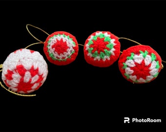 Crochet Christmas tree baubles country cottage handmade traditional Christmas