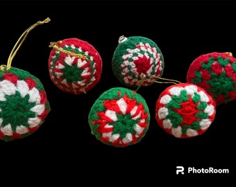 Crochet Christmas tree baubles country cottage handmade traditional Christmas set of 6