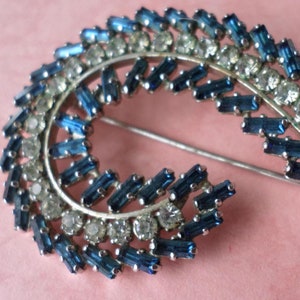 Vintage Rhinestone Spray Brooch: Clear & Blue, Silver Tone
