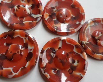 5 Vintage burnt orange mottled casein plastic buttons 1.3/8" dia