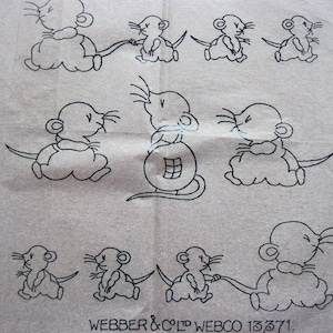 May include: A sheet of paper with a repeating pattern of cartoon mice in black ink. The mice have large ears, long tails, and are in various poses. The text "WEBBER & CO LTD WEBCO 13,371" is printed at the bottom.