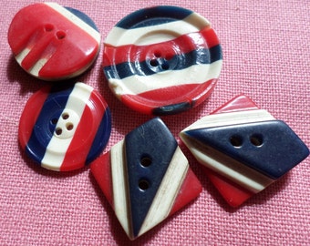 mixed lot of red white and blue vintage plastic buttons