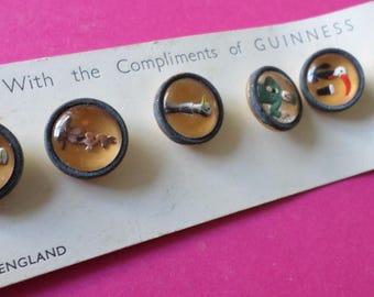Vintage Brass Guinness Buttons - Set of 6 - Made in England