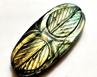 Natural Labradorite Carved Cabochon – Hand Carved Leaf Design Gemstone