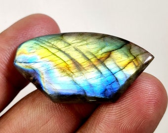 Natural Labradorite Gemstone 38.60 Carat Smooth Cabochon Multi Fire Labradorite Fancy Shape Loose Gemstone Pendent Size 40x20x6MM