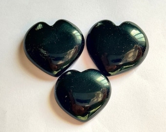 LOOSE GEMSTONE ONYX Heart Shape 122Ct Good Quality Natural Black Onyx Cabochon Gemstone 3Pcs Pendant Size Black Onyx Jewelry