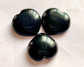 Black Onyx Heart Cabochons, 3 Piece Gemstone Lot