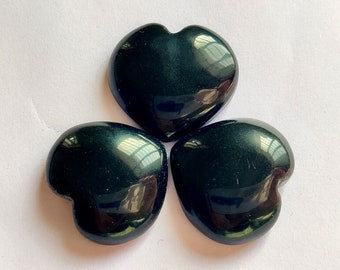 Heart Black Onyx Gemstone Cabochons, Jewelry Pendant Size - 3 Pcs