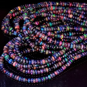 Black Ethiopian Opal Beaded Necklace Good Quality Natural Ethiopian Opal Beads Necklace 1 Line Strand 18 Inches Length Black Opal Bead