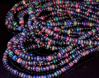 Black Ethiopian Opal Beaded Necklace Good Quality Natural Ethiopian Opal Beads Necklace 1 Line Strand 18 Inches Length Black Opal Bead