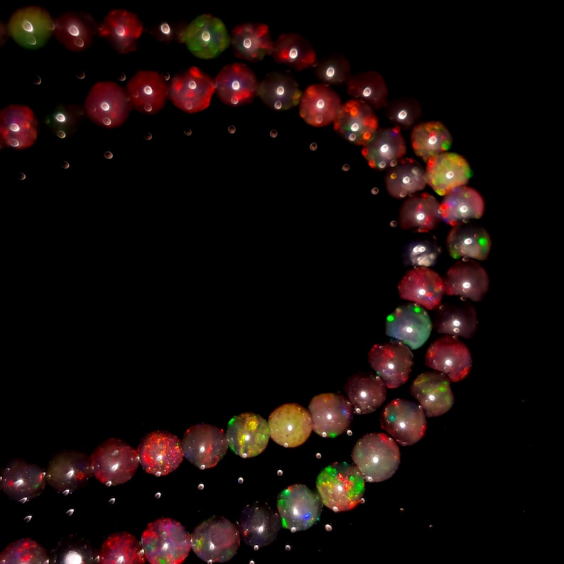 NATURAL ETHIOPIAN OPAL Beaded Necklace 44Ct High Quality Electric Fire Black Ethiopian Opal 1Line Strand Ball Beads Necklace Gemstone5x53x3