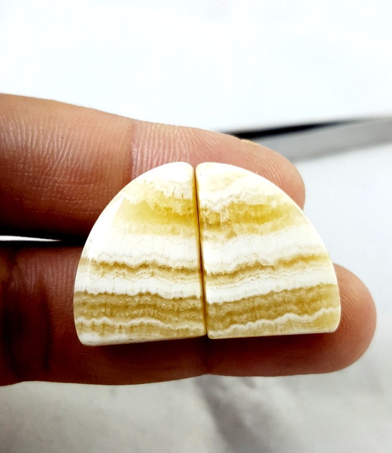 CRAZY LACE AGATE 37.75 Natural Yellow Lace Agate Gemstone Perfect Pair Earring Jewelry Making Smooth Cabochon Fancy Shape 22.50x17x5MM