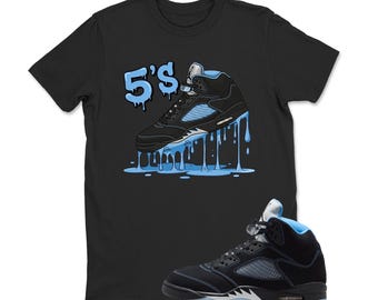 Dripping Shoe 5'S Shirt Black to Match AJ5 Black University Blue White 2026 Sneaker, AJ5 Black University Blue White Match Tee