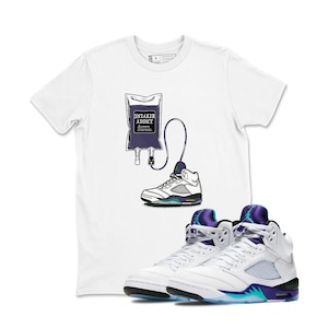 Sneaker Addict TShirt Matching Jordan 5 Grape White, Shirt To Match Jordan Retro Grape 5s, T Shirt Matching Jordan 5 Grape To Match Sneaker