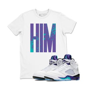 HIM 5&#39;s T-Shirt Matching Jordan 5 Grape 2025 White, Shirt To Match Jordan Retro Grape 5s, T Shirt Matching Jordan 5 Grape To Match Sneaker