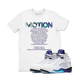 MOTION 5&#39;s TShirt Matching Jordan 5 Grape 2025 White, Shirt To Match Jordan Retro Grape 5s, T Shirt Matching Jordan 5 Grape To Match Sneaker