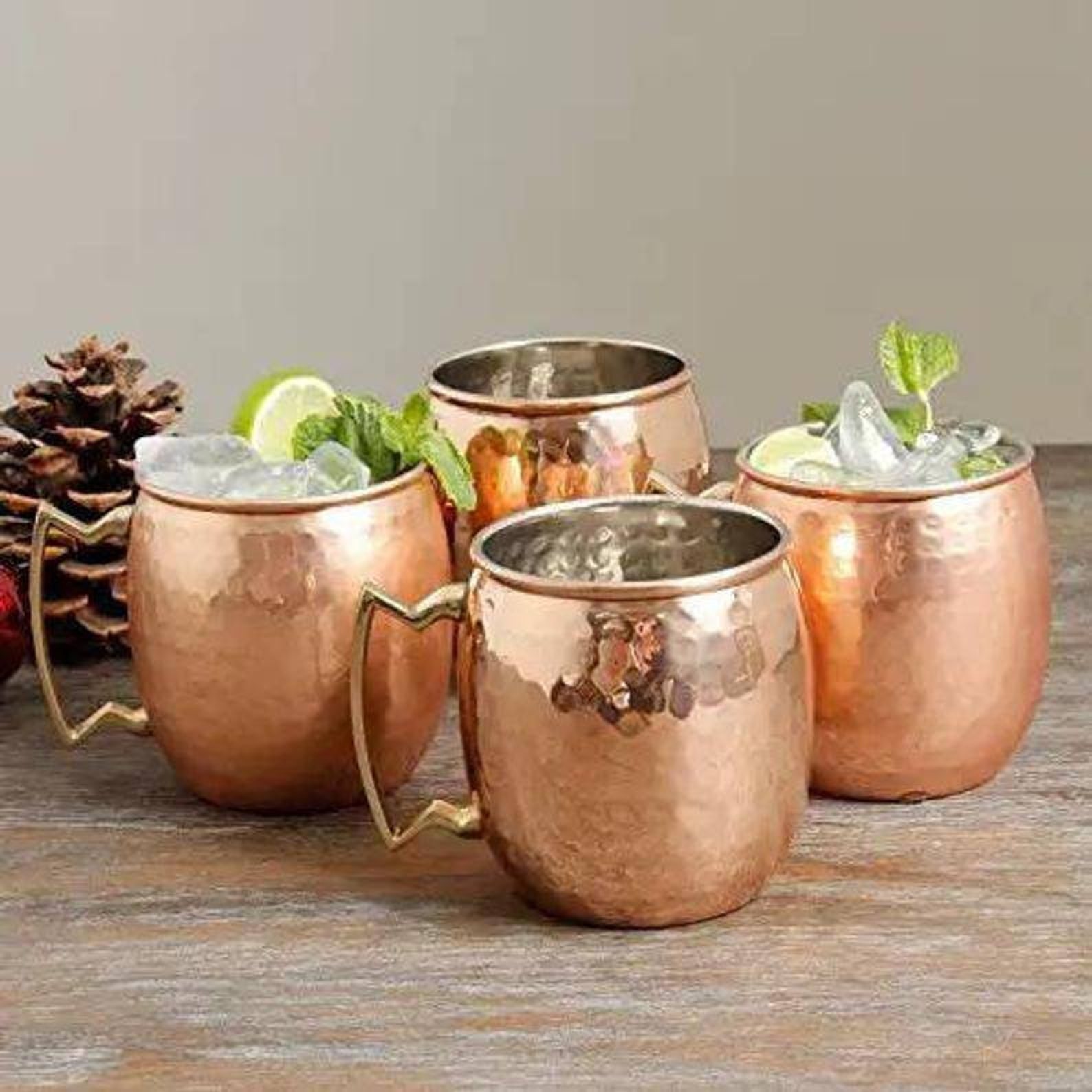 Set of Lined Moscow Mule Copper Mugs Valentine's Gift Etsy