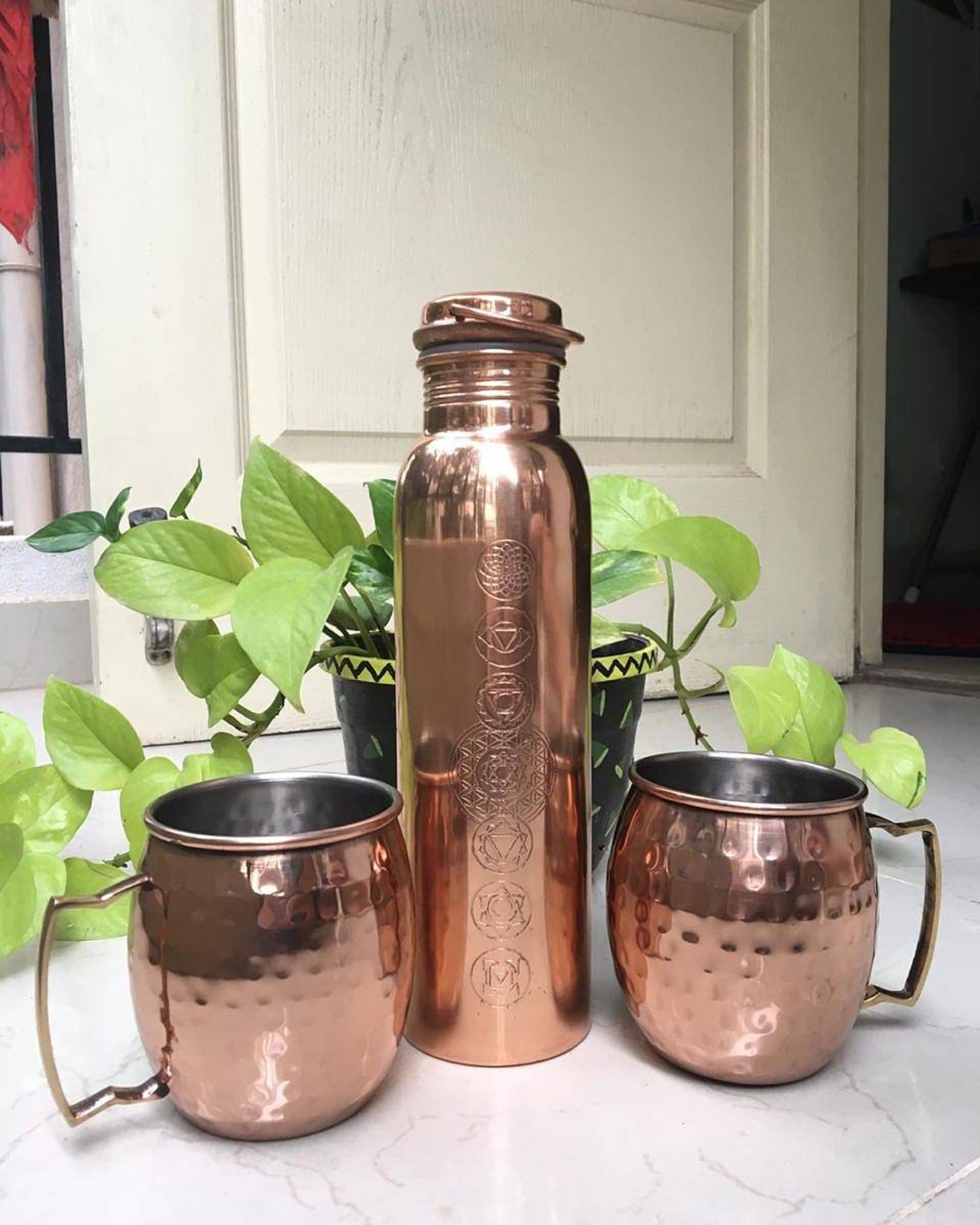 Hand Engraved 7 Chakra Copper Bottle with two Lined Copper Etsy