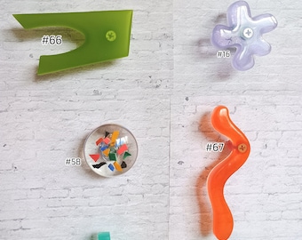 Mid century modern knobs, Transparent knobs, Matisse shapes, Neon furniture knobs, Organic Shape knobs, Custom choice 67 shapes and colors,