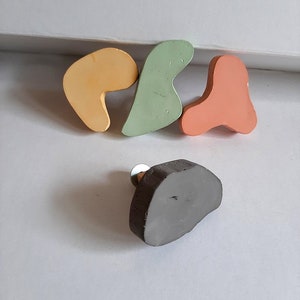 Concrete knobs, Matisse shapes, Organic Shape Concrete Knobs, One Knob Colored with natural pigments, Concrete Button Knob Drawer Pulls image 5