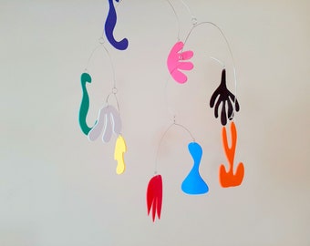 Kinetic art mobile, Free Shipping, Nursery mobile,  Foam Mobile baby kinetic, Organic shapes kinetic mobile, Neon hanging mobile