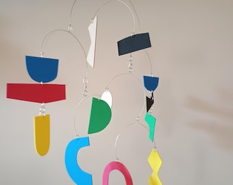 Bauhaus Nursery Mobile: Kinetic Hanging Art, Geometric Foam Shapes
