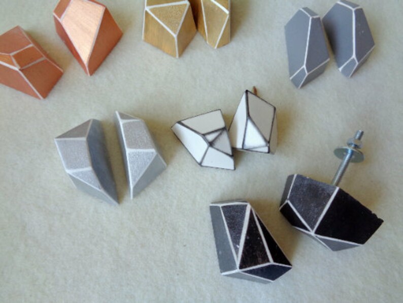 Set of 2 Cast Concrete Button Knob Drawer Pull Geometric Concrete Knobs Concrete Knobs