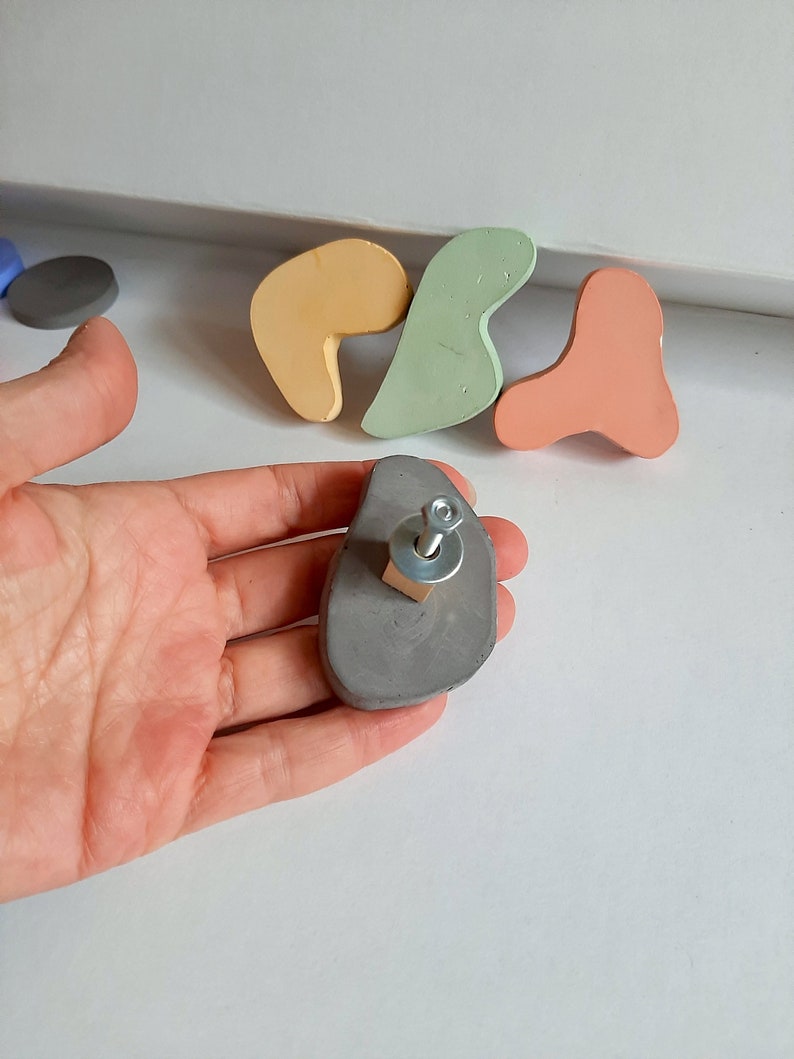 Concrete knobs, Matisse shapes, Organic Shape Concrete Knobs, One Knob Colored with natural pigments, Concrete Button Knob Drawer Pulls image 6