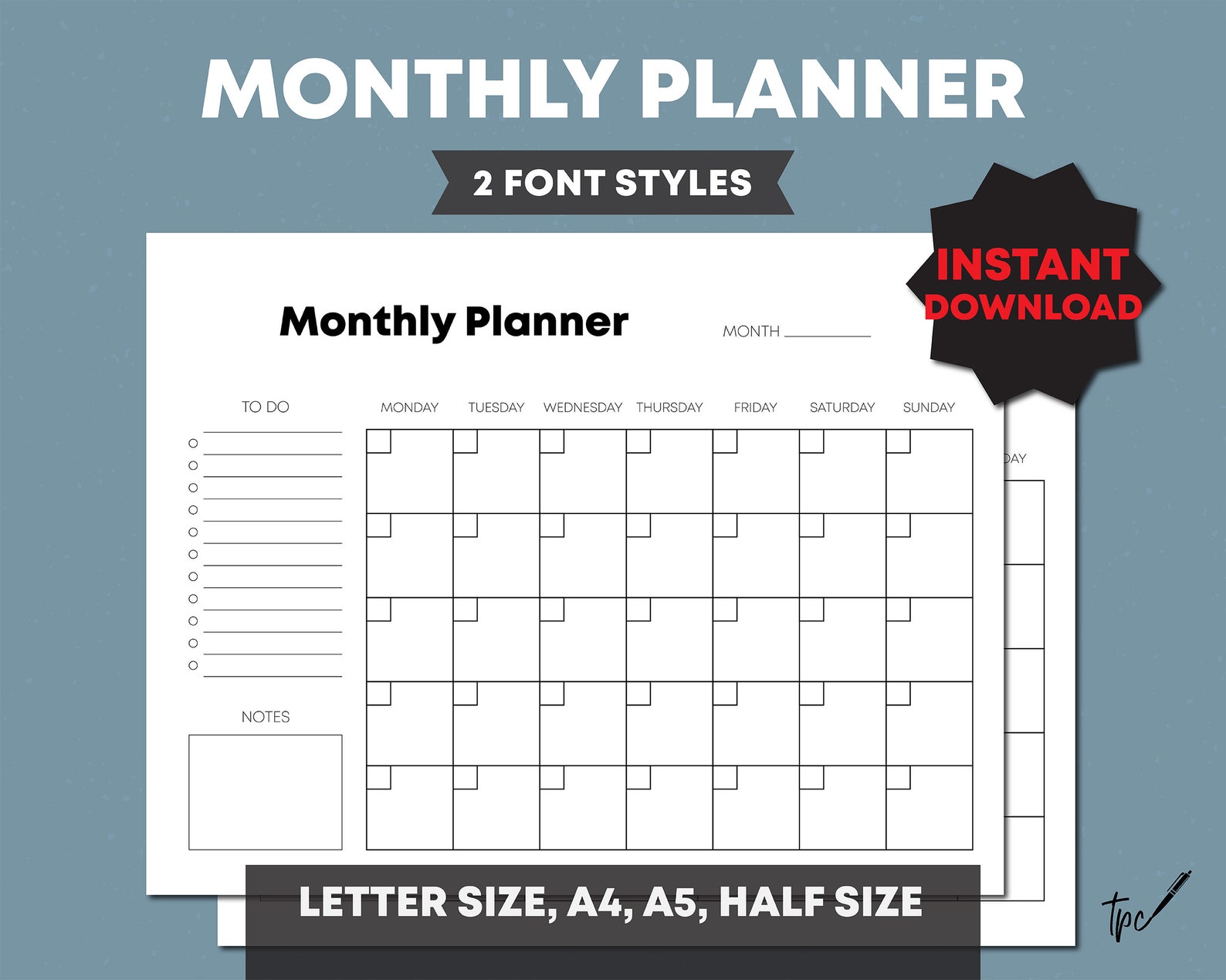 Minimalista Imprimible Horizontal Monthly Planner Plan Etsy Minimalista imprimible horizontal monthly planner plan etsy