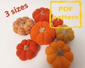 Crochet Fall Pumpkins PDF Pattern 3 sizes Halloween Amigurumi Autumn Pumpkin Thanksgiving Decorations