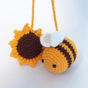 Car accessory Bee and Sunflower amigurumi, Car rear view mirror accesories,  Car charm