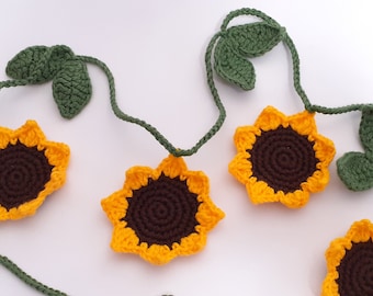 Sunflower garland, crochet garland, crochet sunflowers, handmade farmhouse summer decor, Sunflower chain preppy wall decor, Home decoration