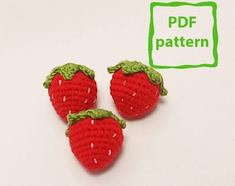 Strawberry crochet pattern PDF, cute amigurumi accessory, summer decorations, car charm, strawbery garland