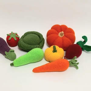 Crochet vegetables set of 8, Set of crochet play food, Pretend play Amigurumi play food Sensory toys