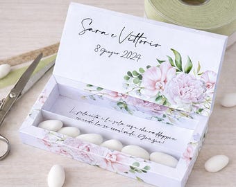 Caixa de casamento de luxo – 17 x 7,5 x 2 cm com frase personalizada no interior | Perfeita para confetes e lembrancinhas | Elegante lembrancinha floral