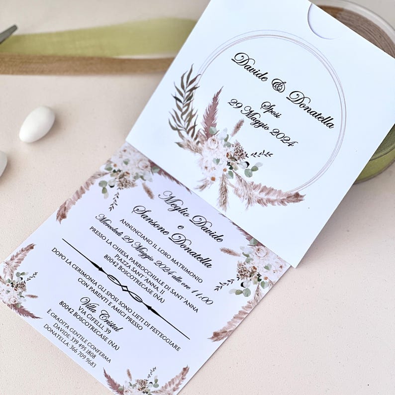 Elegant Wedding Invitation – 2 Botanical Designs, Customizable Inside/Outside | Hardback Envelope Includes Card | Rustic Chic Style image 4