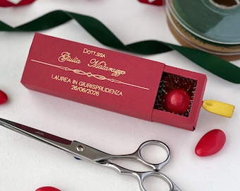 Burgundy Graduation Favor Box with Personalized Gold Writing | Elegant Graduation Favor | Made in Italy