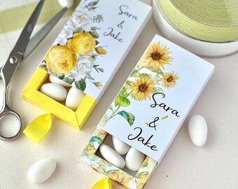 Favor Box – Sunflower or Yellow Rose Design – Personalized with Names and Date – Wedding Favor