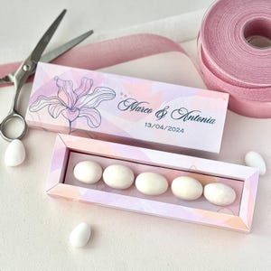 Elegante leren doos - 5 ronde confetti - gepersonaliseerd voor bruiloft / evenement - huwelijksgunst - bindpapier