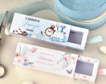 Baptism Drawer Box – Alice Design or Pink Floral – Personalized with Name & Date – Baptism Favor