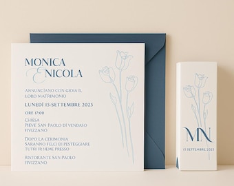 Invitaciones de boda personalizadas | Invitaciones de boda minimalistas y elegantes en azul empolvado | Invitaciones de boda hechas a mano en Italia
